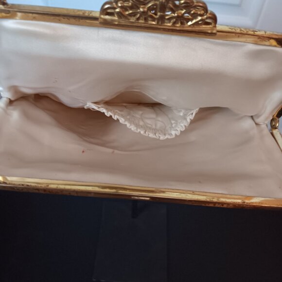 Vintage Tan FLORAL TAPESTRY Purse - Picture 5 of 6